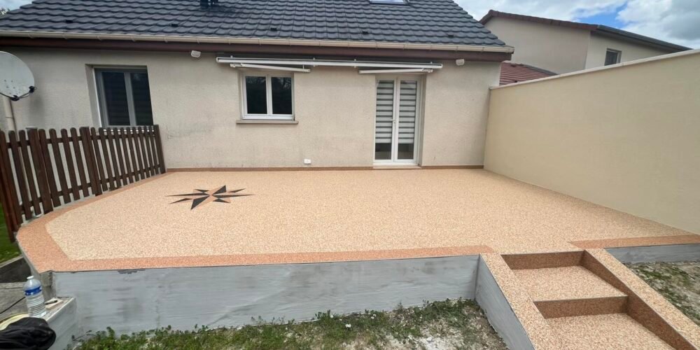 creation terrasse et escaliers en tapis de pierre marne